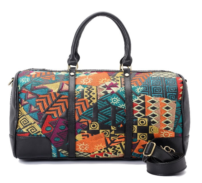 Duffle Bag Leather African with multi colored