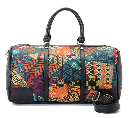 Duffle Bag Leather African with multi colored