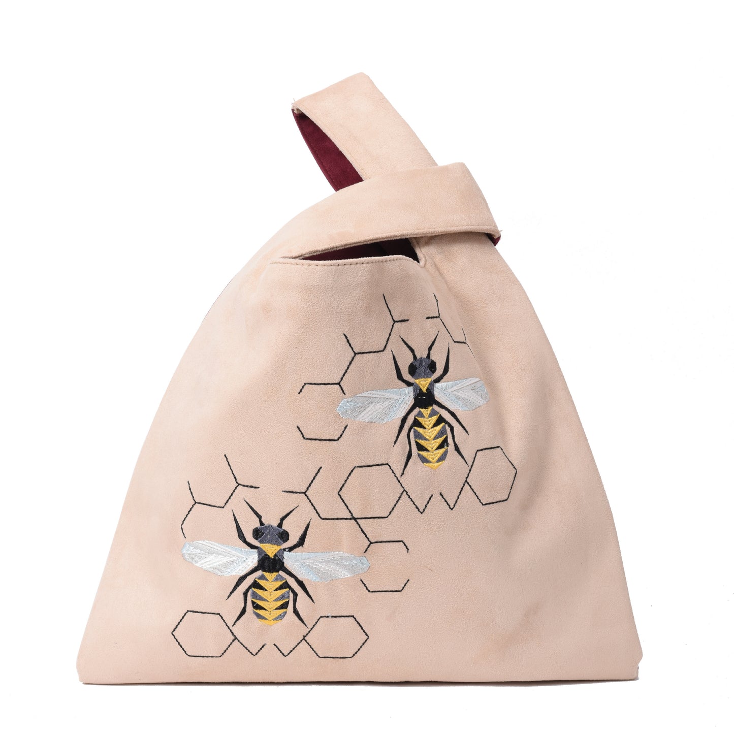 Knot Beige/burgundy Handbag with Bees embroidery - Code 920