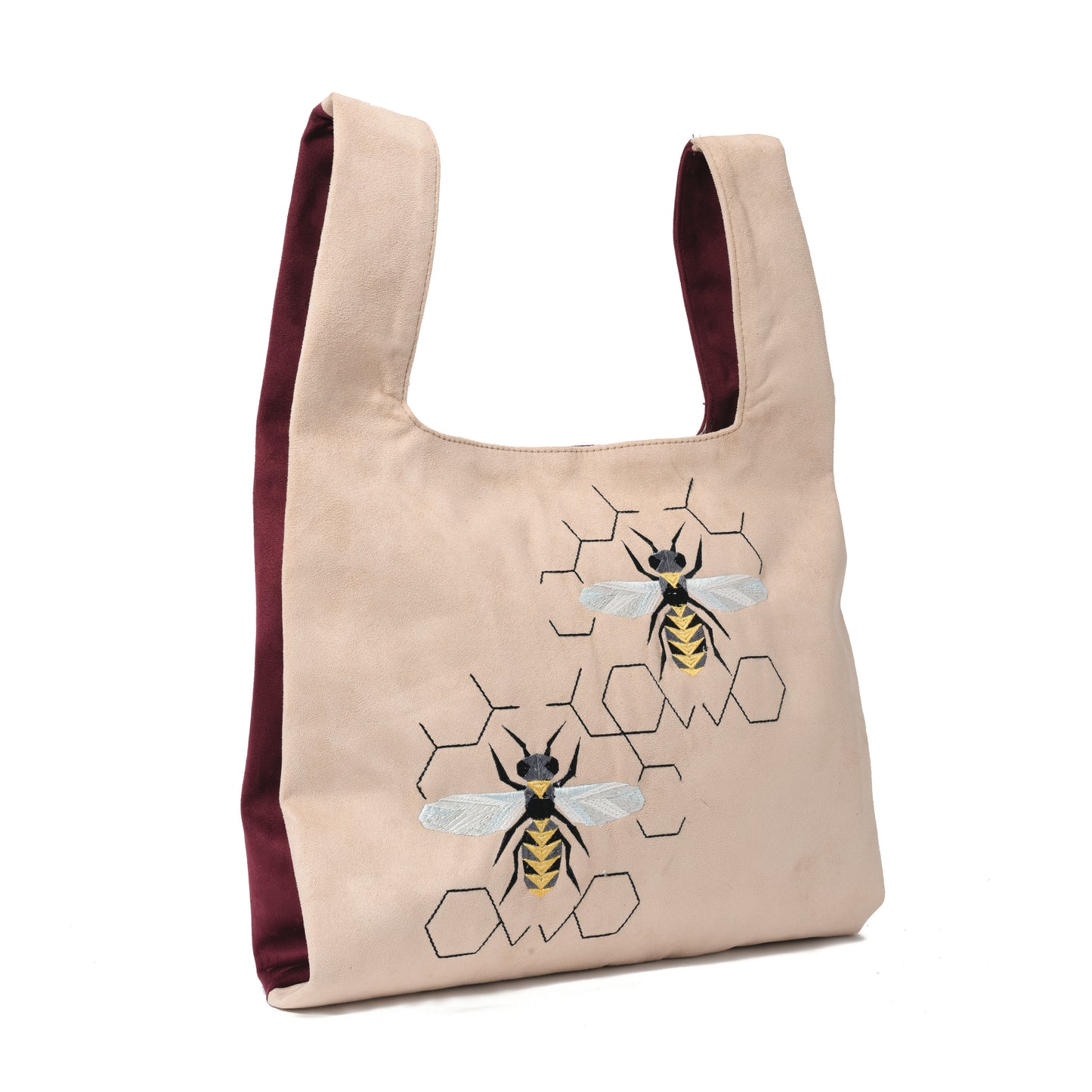 Knot Beige/burgundy Handbag with Bees embroidery - Code 920