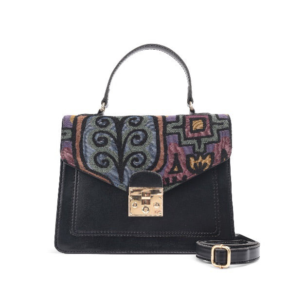 Black Handbag with Colorful fabric-Code 903